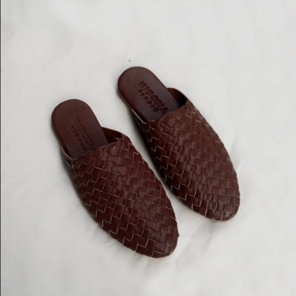 Dark brown leather mules